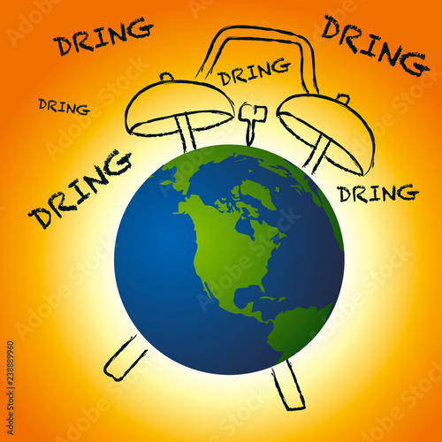 Concept Du Rechauffementment Climatique Avec La Planete Terre Devant La Chaleur Du Soleil Et Un Reveil Qui Sonne L Alarme Pour Une Action Immediate Stock Vector Adobe Stock