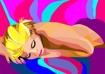 Abstract colorful background with  woman resting on the  sofa