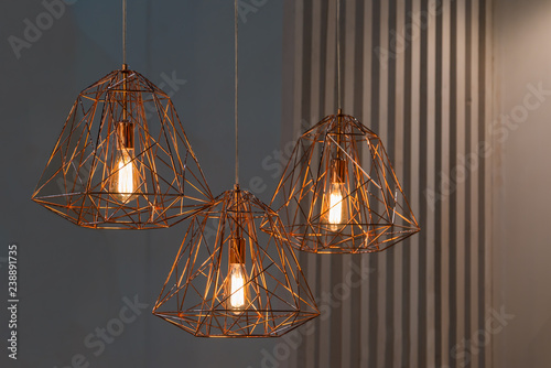 Modern Copper Wire Metal Frame Ceiling Lamp Interior Lighting