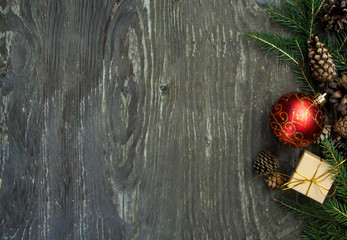 Wall Mural - Christmas gift boxes on a rustic wooden background