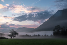 Austria, Ausseer Land, Landscape In Morning Mist