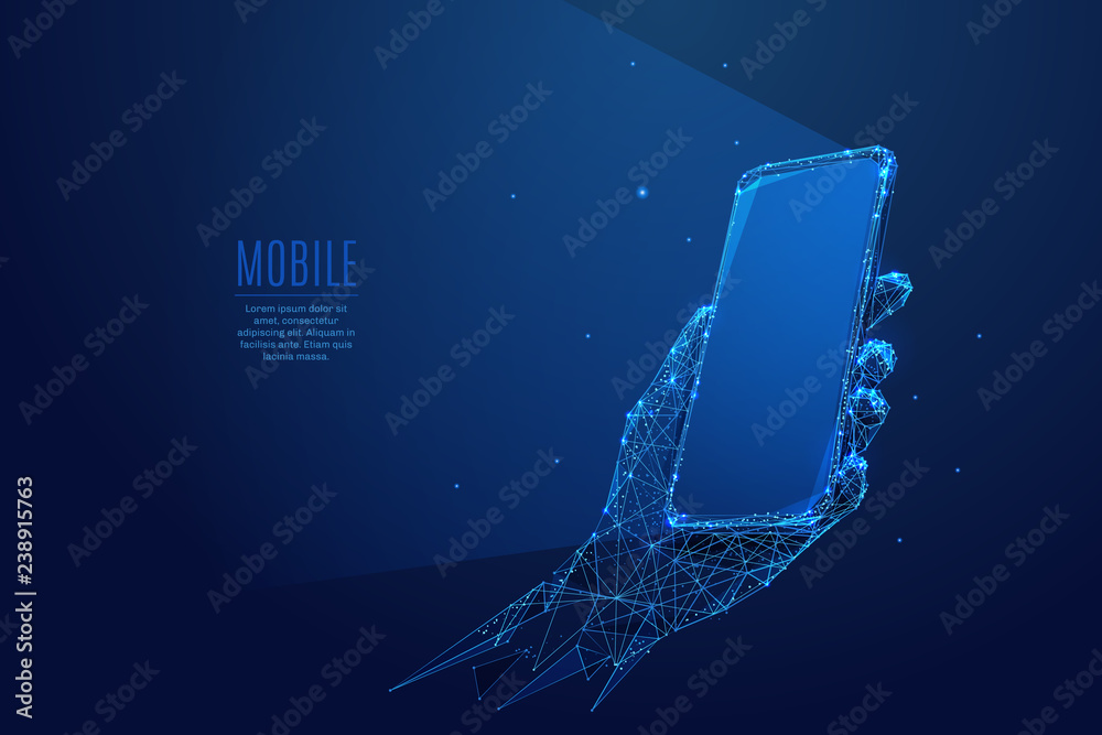 phone in a hand low poly blue Stock Vector | Adobe Stock