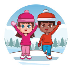 Canvas Print - cute winter children cartoon