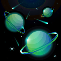 Wall Mural - fantastic space background with planets with ring, stars and comets. astronomy and space, celestial 