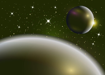 Wall Mural - fantastic background of outer space with planets, sky and stars. vector illustration.