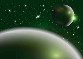 Wall Mural - fantastic background of outer space with planets, sky and stars. vector illustration.