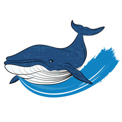 Sticker - Blue whale swims on the blue wave