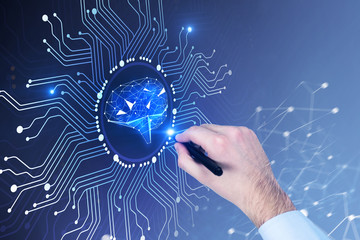 Poster - man hand with marker using brain interface