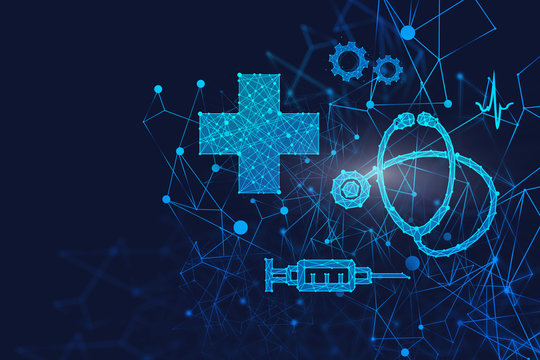 Blue medical interface over dark blue