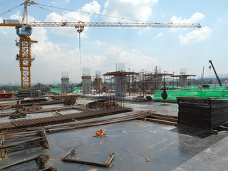 Wall Mural - Construction site in progress at Malacca, Malaysia during daytime. Daily activity is ongoing. 