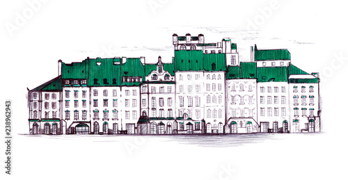 Prague Old Square Warsaw S Old Town Market Place Linear Draw Isolated On White Background Buy This Stock Illustration And Explore Similar Illustrations At Adobe Stock Adobe Stock