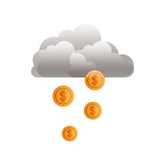 Sticker - cloud with rain of coins isolated icon