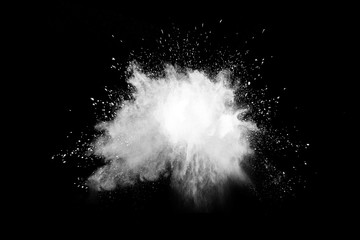 Wall Mural - white powder explosion on black background.