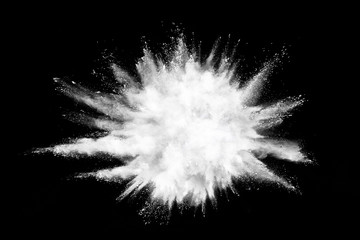 white powder explosion on black background.