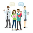 © naum - Cartoon couple with newborn baby and doctors,healthy concept,