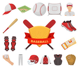 Poster - Baseball and attributes cartoon icons in set collection for design.Baseball player and equipment vector symbol stock web illustration.