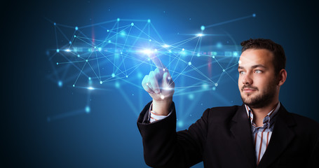 Poster - Man touching hologram screen displaying modern web system
