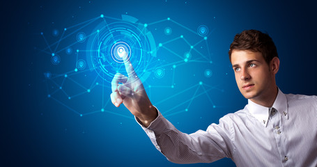 Aufkleber - Man touching hologram screen displaying keys and locks