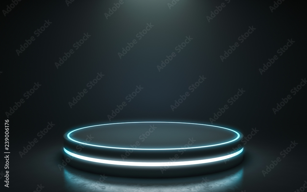 Futuristic pedestal for display. Blank podium for product. 3d rendering - obrazy, fototapety, plakaty 