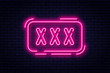 Neon sign, adults only, 18 plus, sex and xxx. Restricted content, erotic video concept banner, billboard or signboard