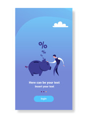 Poster - businessman holding piggy bank wealth growth money savings concept flat vertical copy space
