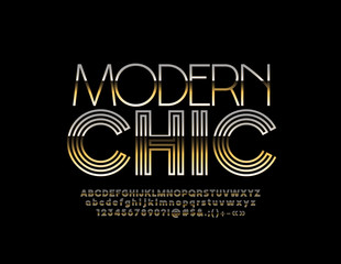 Aufkleber - Vector Modern Chic Golden Alphabet Letters, Numbers and Symbols. Geometric stylish Font.