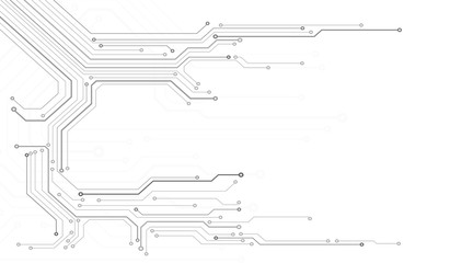 Fototapete - Circuit Board Technology Information Pattern Concept Vector Background. Grayscale Color Abstract PCB Trace Data Infographic Design Illustration.