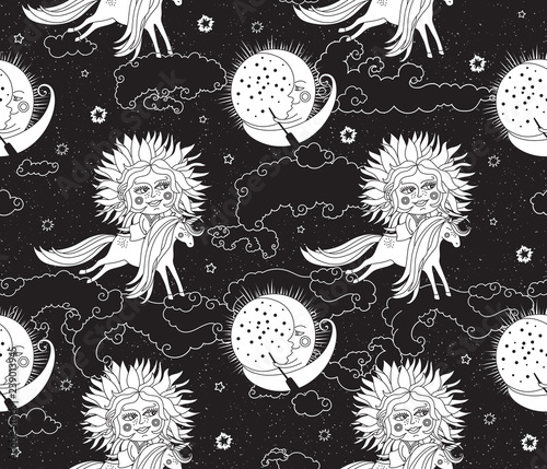 Sun Moon Vector Seamless Pattern Stars Wallpaper Wrapping Paper Fabric Design Black White Stock Vector Adobe Stock Sun illustration, space, nasa, sun, stars. sun moon vector seamless pattern stars