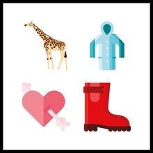 4 Funny Icon. Vector Illustration Funny Set. Giraffe And Rain Boots Icons For Funny Works