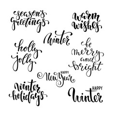 Wall Mural - Happy holidays. Hand drawn creative calligraphy, brush pen lettering. design holiday greeting cards and invitations of Merry Christmas and Happy New Year, banner, poster, logo, seasonal holiday