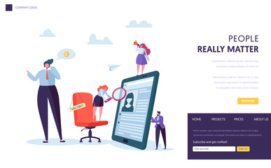 Poster - business people hiring new staff banner design. office chair with vacancy sign. recruit career talen