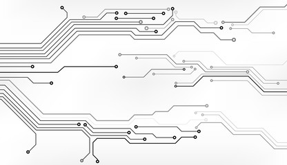 Fototapete - Circuit Board Technology Information Pattern Concept Vector Background. Grayscale Color Abstract PCB Trace Data Infographic Design Illustration.