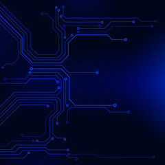 Poster - Circuit Board Technology Information Frame Pattern Concept Vector Background. Blue Abstract Scifi PCB Trace Data Transfer Design Illustration.