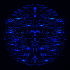 Poster - Circuit Board Technology Information Pattern Concept Vector Background. Blue Scifi Color Abstract PCB Trace Data Infographic Design Illustration.