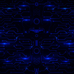 Poster - Circuit Board Technology Information Pattern Concept Vector Background. Blue Scifi Color Abstract PCB Trace Data Infographic Design Illustration.