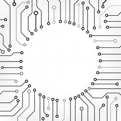Poster - Circuit Board Technology Information Pattern Concept Vector Background. Grayscale Color Abstract PCB Trace Data Infographic Design Illustration.