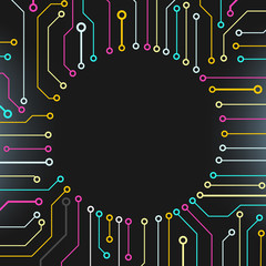 Poster - Circuit Board Technology Information Pattern Concept Vector Background. Modern Color Abstract PCB Trace Data Infographic Design Illustration.
