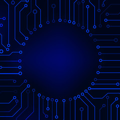 Poster - Circuit Board Technology Information Pattern Concept Vector Background. Blue Scifi Color Abstract PCB Trace Data Infographic Design Illustration.