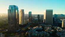 Century City Los Angeles CA  Aerial View Commercial District Fox Studios, Century City Is Marked By Sleek High-rise , Condos And Offices. Entertainment Industry Drone Helicopter Helicopter Drone Plane