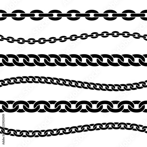 Set of black isolated silhouette of chains on white background ...