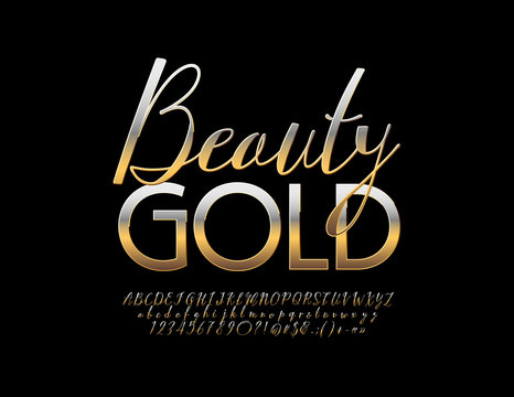 Beautiful Golden Font. Exclusive handwritten Alphabet Letters, Numbers and Symbols