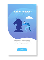 Poster - businessman pushing chess figure brainstorming planning process business strategy concept flat vertical copy space