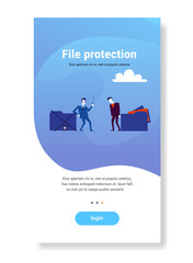 Poster - businessman holding key database access corporate data file protection concept flat vertical copy sp