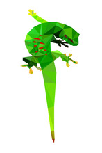 Colorful Polygonal Style Design Of Little Green Lizard With Red Dots