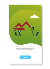 Poster - business people holding curved line arrow successful teamwork financial strategy concept flat vertical copy space