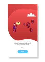 Poster - businessman choosing target to aim confused businessman making decision concept flat vertical copy space