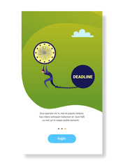 Poster - businessman holding clock chain bound leg bomb deadline concept flat vertical copy space