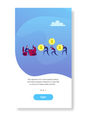 Poster - businessman boss sitting workplace business people carry dollar coins teamwork wealth growth concept flat vertical copy space