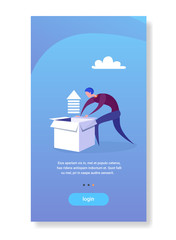 Poster - Businessman opening box financial arrow up development