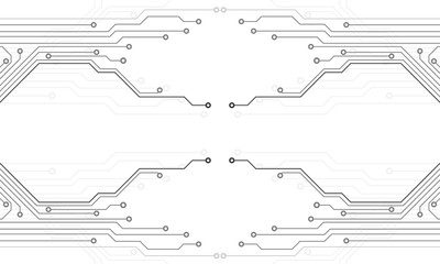 Poster - Circuit Board Technology Information Pattern Concept Vector Background. Grayscale Color Abstract PCB Trace Data Infographic Design Illustration.